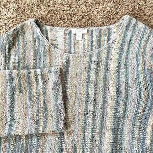 J Jill Sweater Lrg 3/4 Sleeve Round Neck Cotton Blend Textured Knit Multicolor